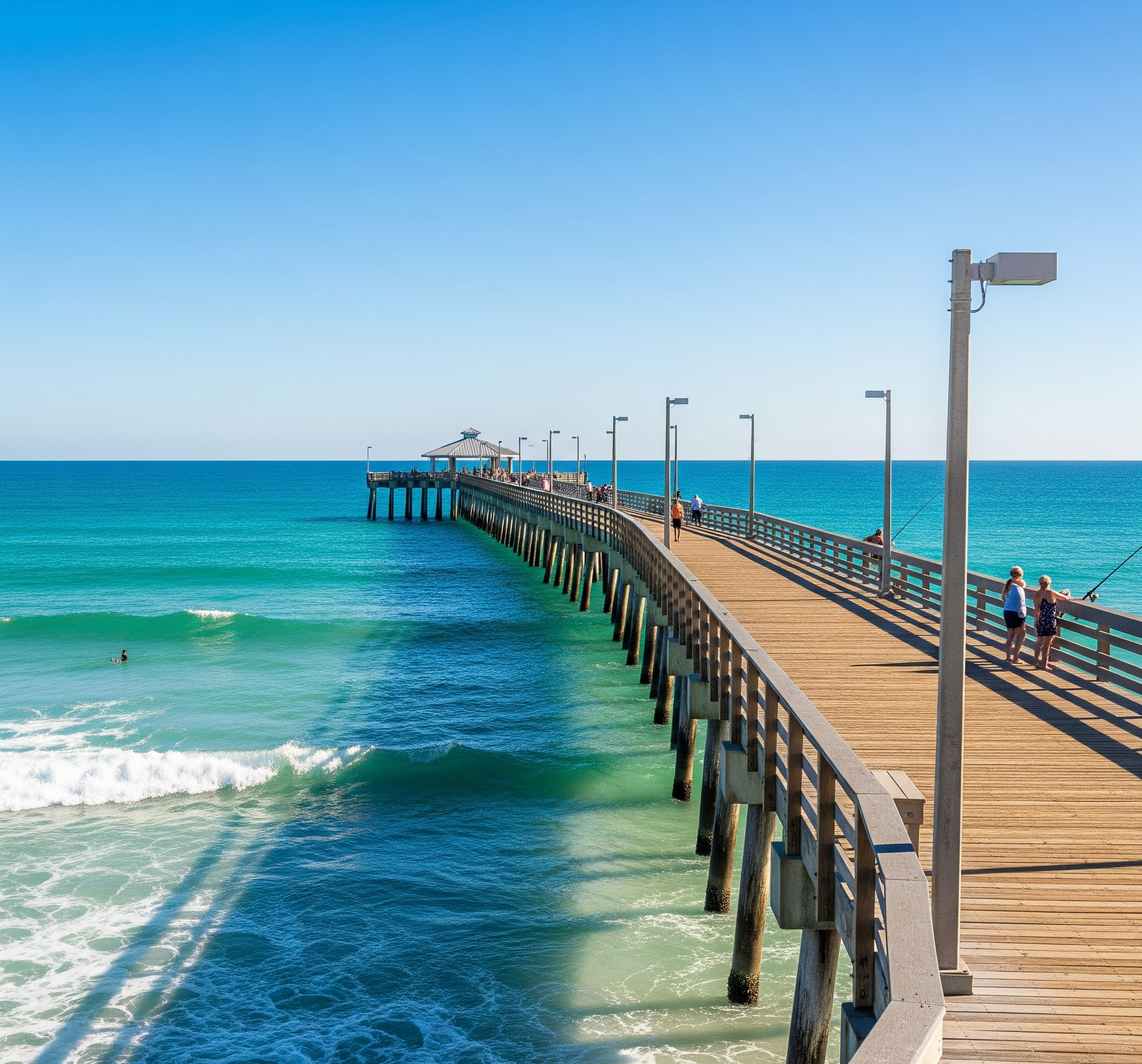 Juno Beach Pier Stretching Out Into The Turquoise Ocean.