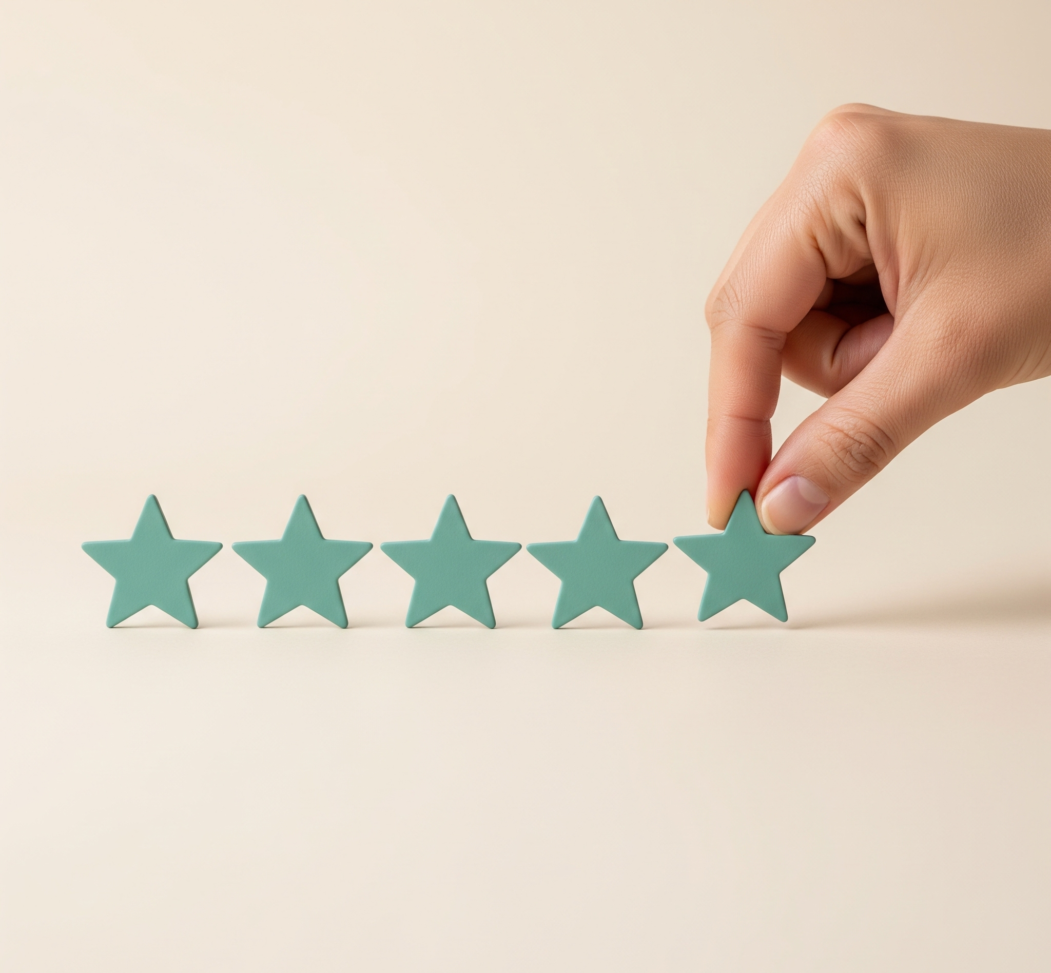 A Minimalist And Clean Photograph Showing A Person's Hand Placing The Fifth Star In A Row Of Five.